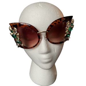 Large Frame Tortoise Shell Jeweled Sunglasses